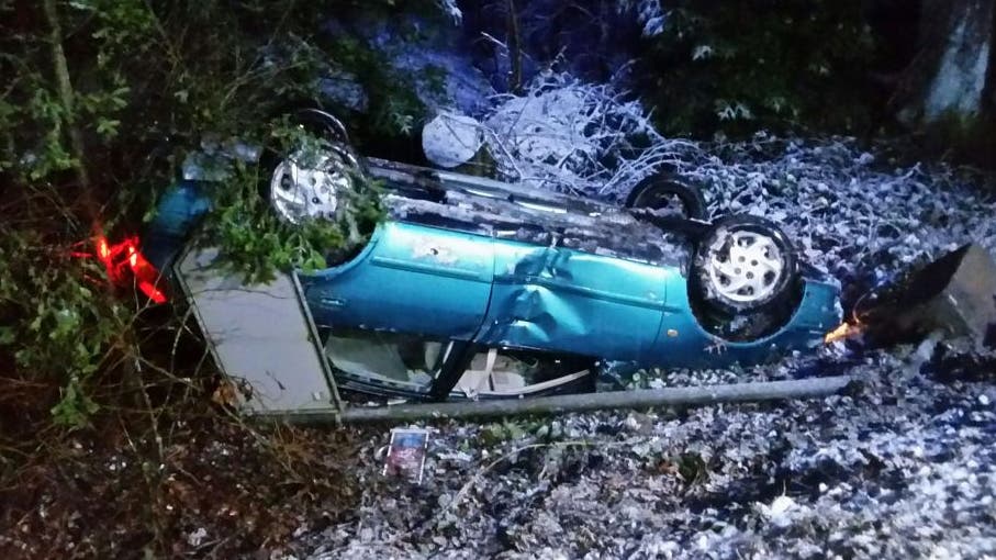 Aarau Rohr (AG), 6. Februar Auf einer schneebedeckten Strasse hat der 26-jährige Fahrer die Kontrolle über sein Auto verloren, woraufhin dieses die Böschung hinunterrutschte, sich überschlug, gegen einen Wegweiser prallte und schliesslich auf dem Dach liegend zum Stillstand kam. Das Auto erlitt Totalschaden.