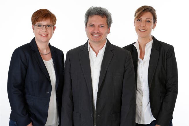 Grünes Leader-TRio (v. l.): Ruth Müri, Christian Keller, Kim Schweri (bisher). (ZVG)