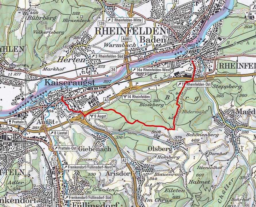 17. Etappe: Kreuz und quer durch den Rheinfelderberg Dienstag, 26. Juli. Von Kaiseraugst nach Rheinfelden