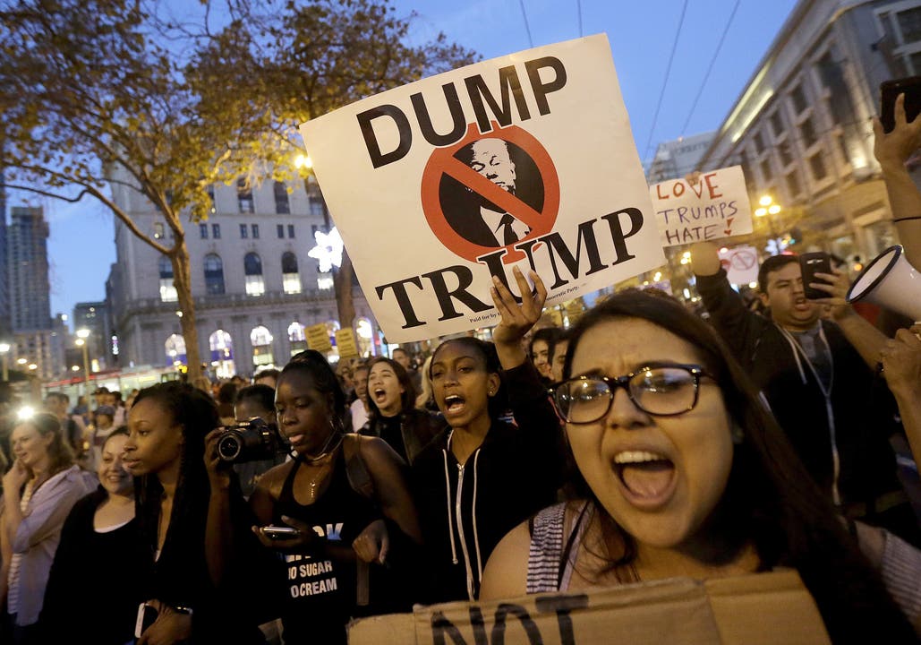 Election Protests California Protesters march in opposition of Donald Trump's presidential election victory, Wednesday, Nov. 9, 2016, in San Francisco. (AP Photo/Jeff Chiu)