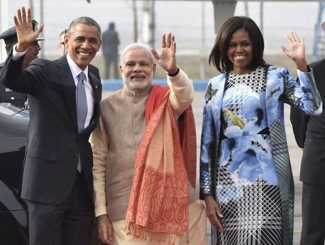 Barack und Michelle Obama mit dem indischen Premier Narendra Modi