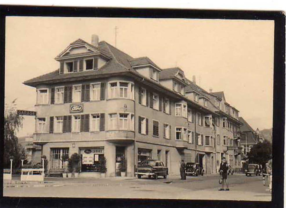 Die Bifang-Garage an der Ecke Florastrasse/Unterführungsstrasse um 1950.