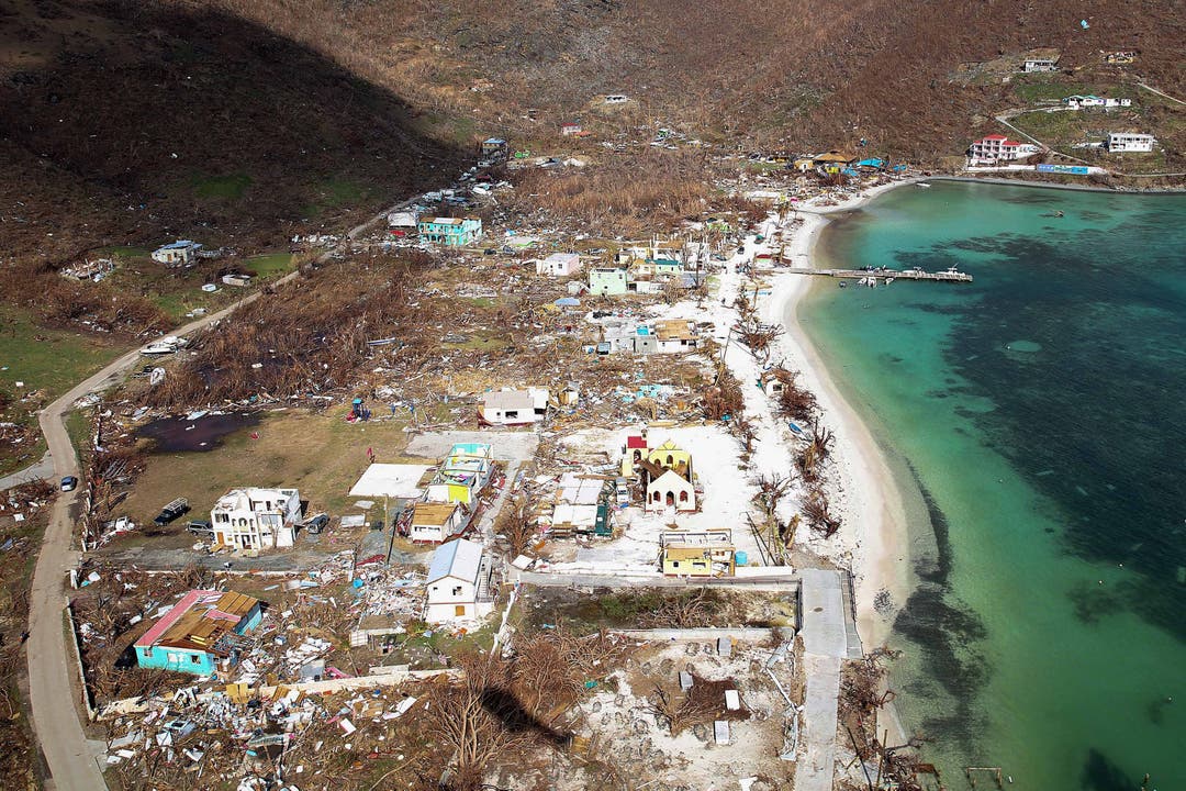 Das Britische Verteidigungsministerium hat ein Bild veröffentlicht, das die Zerstörung auf der Insel Jost Van Dyke (Britische Jungferninseln) zeigt.