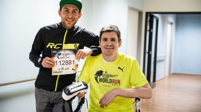 Michael Wiese und Moritz auf der Heide nehmen zusammen beim Wings for Life World Run teil - diesmal ohne Virtual-Reality-Brille