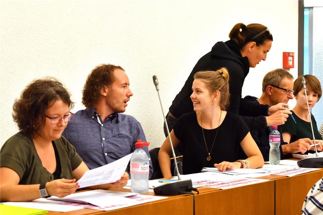 Sorgen fraktionsintern für Diskussionen: Die Junge SP mit ihren drei Mitgliedern Florian Eberhard (2. v.l.), Corina Bolliger (3. v.l.) und Luisa Jakob (ganz rechts). Archiv