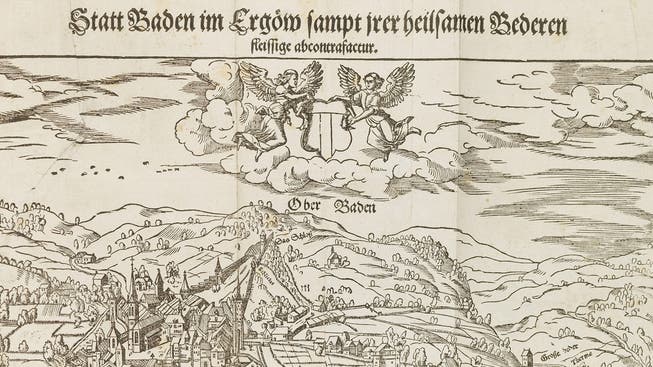 David Kandels Holzschnitt von «Ober Baden» (das «untere Baden» meint Baden-Baden) übernahm Pantaleon 1578 in seine Beschreibung der Stadt. (Ausschnitt)
