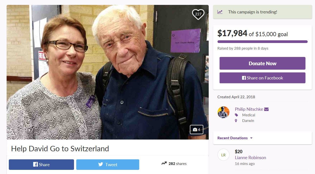 Auf einer Crowdfunding-Seite wird für seinen Flug in die Schweiz gesammelt.