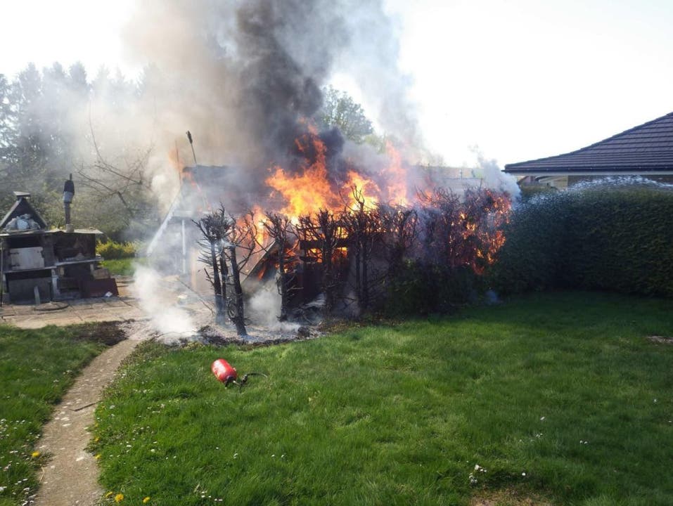 Corserey (FR), 8. April 2017 Mit dem Unkraut auch das Gartenhäuschen vernichtet: Ein sechzigjähriger Mann hat etwas zu tollpatschig mit dem Gasbrenner hantiert. Sein Gartenhaus fing Feuer und wurde komplett zerstört. Verletzt wurde niemand.