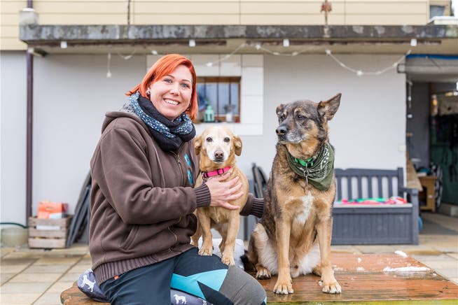 Anita Bugmann mit ihren Hunden Naza (l.) und Beni: «Tiere kommen einfacher an mich ran.»