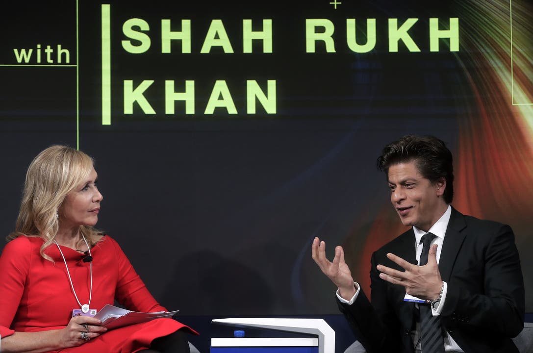 Der indische Schauspieler Shah Rukh Khan während eines Gesprächs am WEF über die Veränderungen in Indien durch die Stärkung der Frauen.