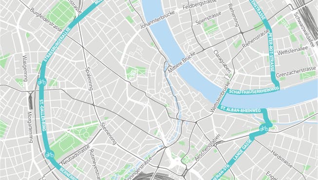 Einmal rund um Basel: Der Veloring würde die wichtigsten Arbeitsorte, Naherholungsgebiete und Verkehrsdrehpunkte miteinander verbinden.