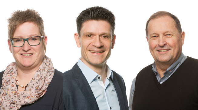 Das sind die Anwärter für das Gemeindepräsidium: v.l.n.r.: Gabi Stiegler (FDP), Matthias Suter (FDP), Walter Gurtner (SVP)