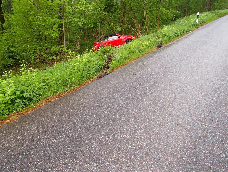 Erlinsbach (AG), 14. Mai 2017 Bei einem Selbstunfall stürzte eine alkoholisierte Automobilistin die Böschung auf der Strasse Richtung Salhöhe runter.