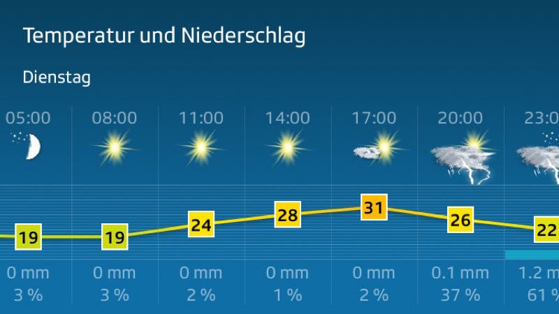 Die Wettervorhersage für den 1. August in Birmensdorf ZH.