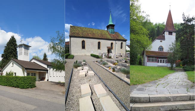 Diese Kirchen werden nicht mehr benötigt (v.l.): Christuskirche in Hägendorf, Dorfkirche St. Peter und Paul in Starrkirch-Wil und Kreuzkirche in Trimbach.