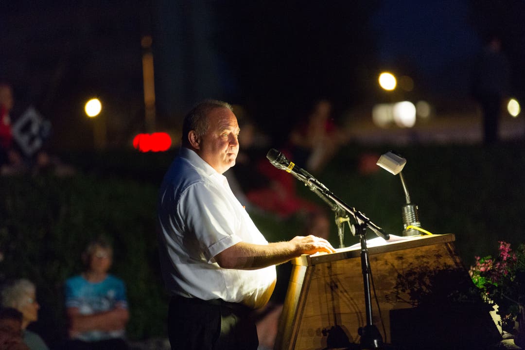  Daniel Moser, Stadtammann Brugg, hält seine Ansprache an der Bundesfeier im Amphitheater Windisch, am 1. August 2017.