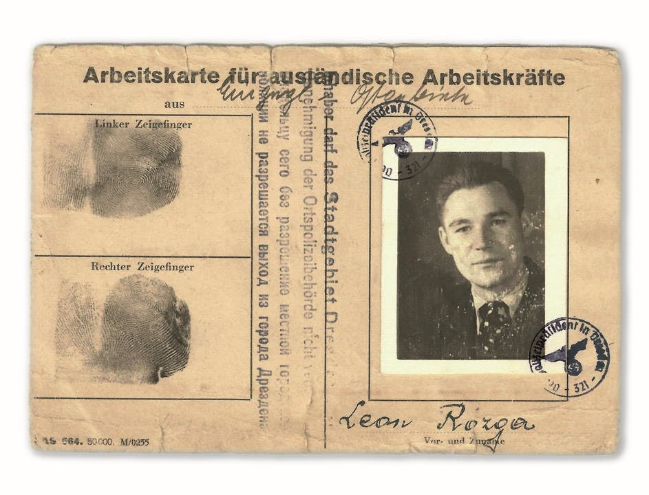 Arbeitskarte des Polen Leon Rozga, der während der Nazi-Zeit in Dresden beim Circus Sarrasani als Tierpfleger arbeitete.