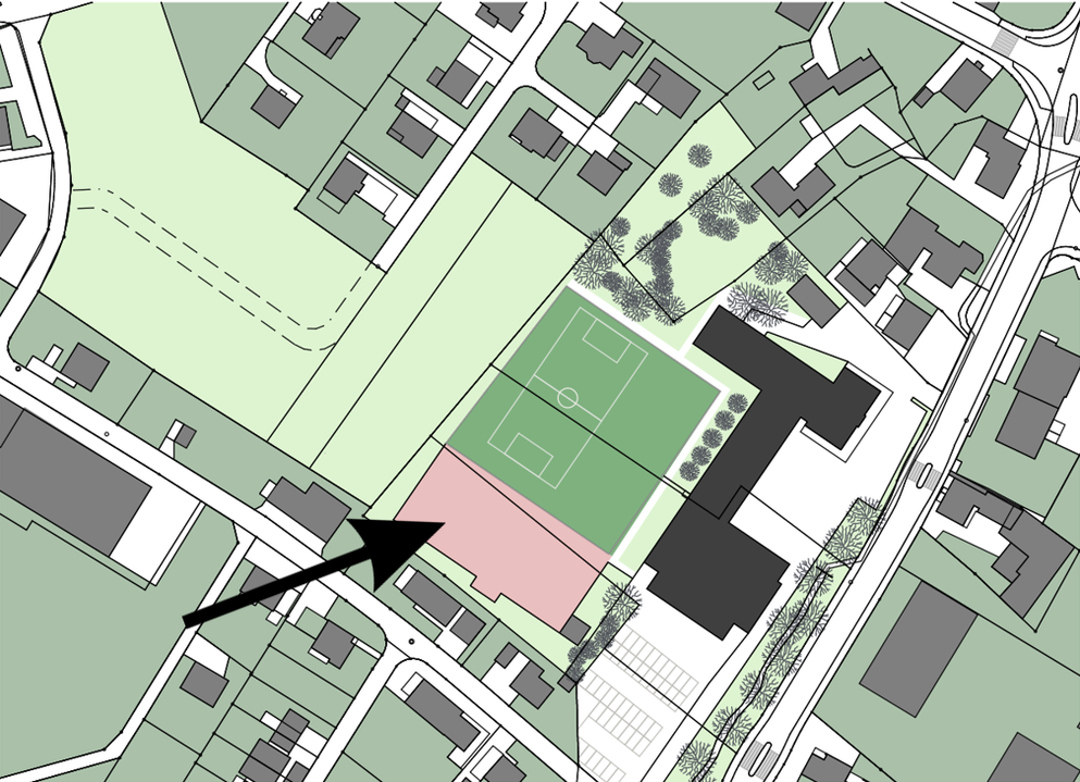 Der optimale Standort Der Kindergarten wird dort platziert, wo heute der rote Platz liegt. Dieser wird verschoben.