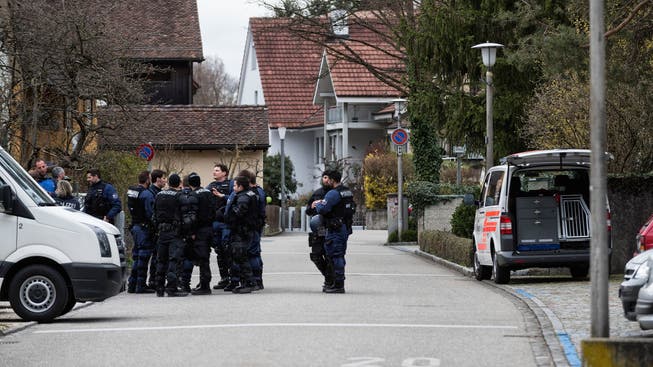 Grosses Polizeiaufgebot am 18. März 2017 in Reinach. Doch das Verbot wirkte: Es blieb ruhig.