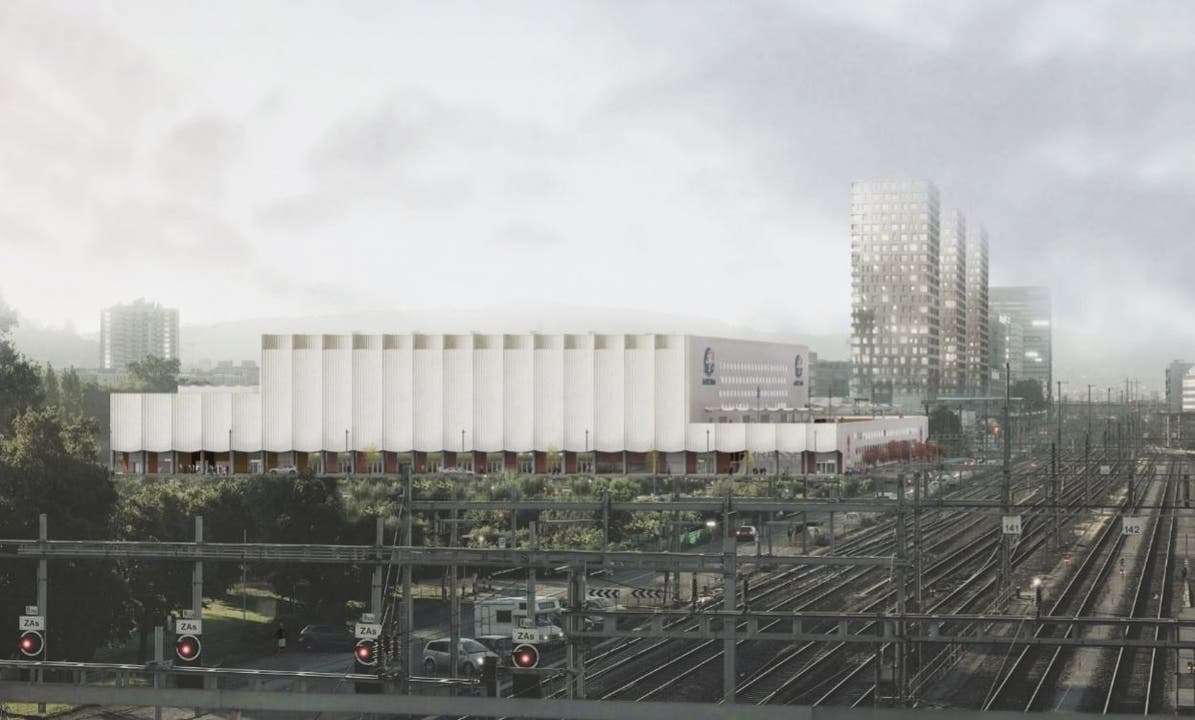 So sieht die Eishockey-Arena aus, wenn sie voraussichtlich 2022 fertiggestellt ist.