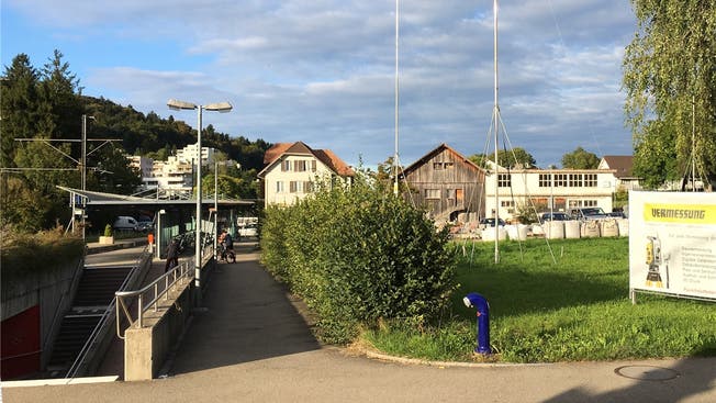 Hier soll in die Höhe gebaut werden: Das Areal auf der grünen Wiese, direkt neben dem Bahnhof in Rudolfstetten, wo die Eigentümerin eine Überbauung plant. CHR
