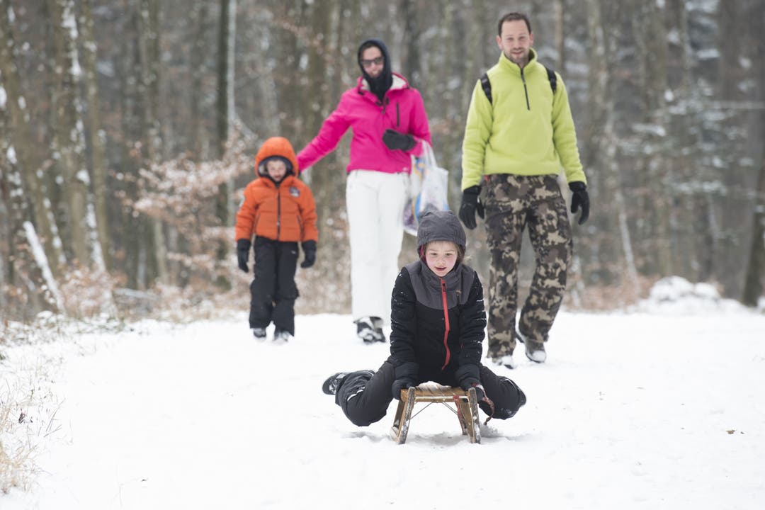 Schlitteln auf der Baldegg Die Familie aus Holland geniesst mit den Kindern den Schnee.