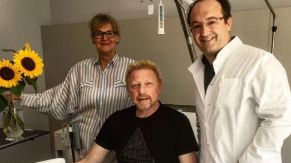 Boris Becker mit den Ärzten Eva Knajbl und Victor Valderrabano.