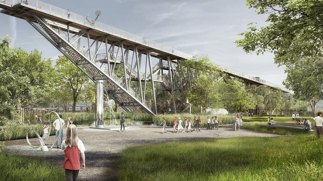 Diese Brücke mit einer Länge von 130 Metern wird künftig das Erscheinungsbild des Technorama-Parks prägen.