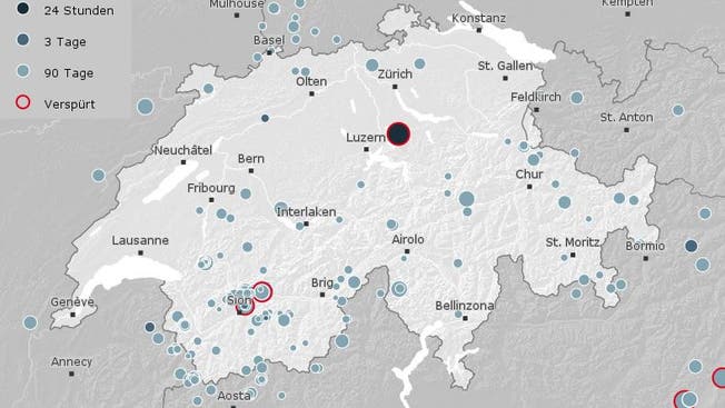 Karte des Erdbebendienstes der ETH Zürich.