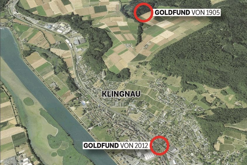 In Klingnau gab es zwei grosse Goldfunde: 2012 fanden zwei Gemeindearbeiter 2,6 Kilogramm Goldbarren, 1905 hatten Holzhauer im Wald 829 Goldmünzen ausgegraben.
