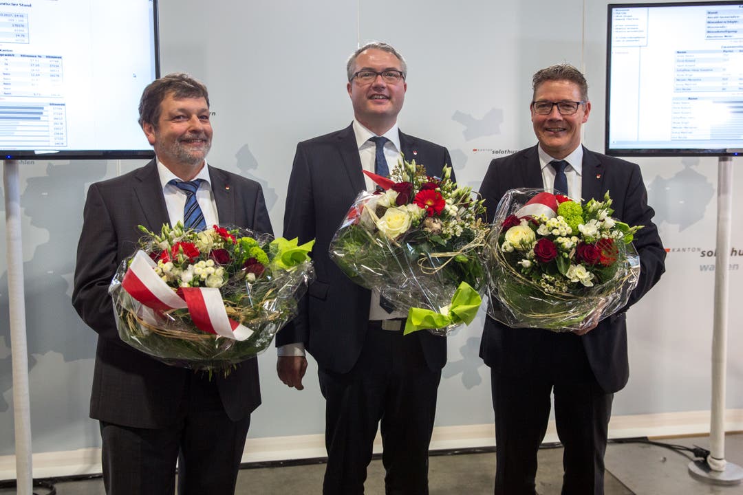 Die drei wiedergewählten Reigerungsräte von links: Roland Heim (CVP), Remo Ankli (FDP) und Roland Fürst (CVP).