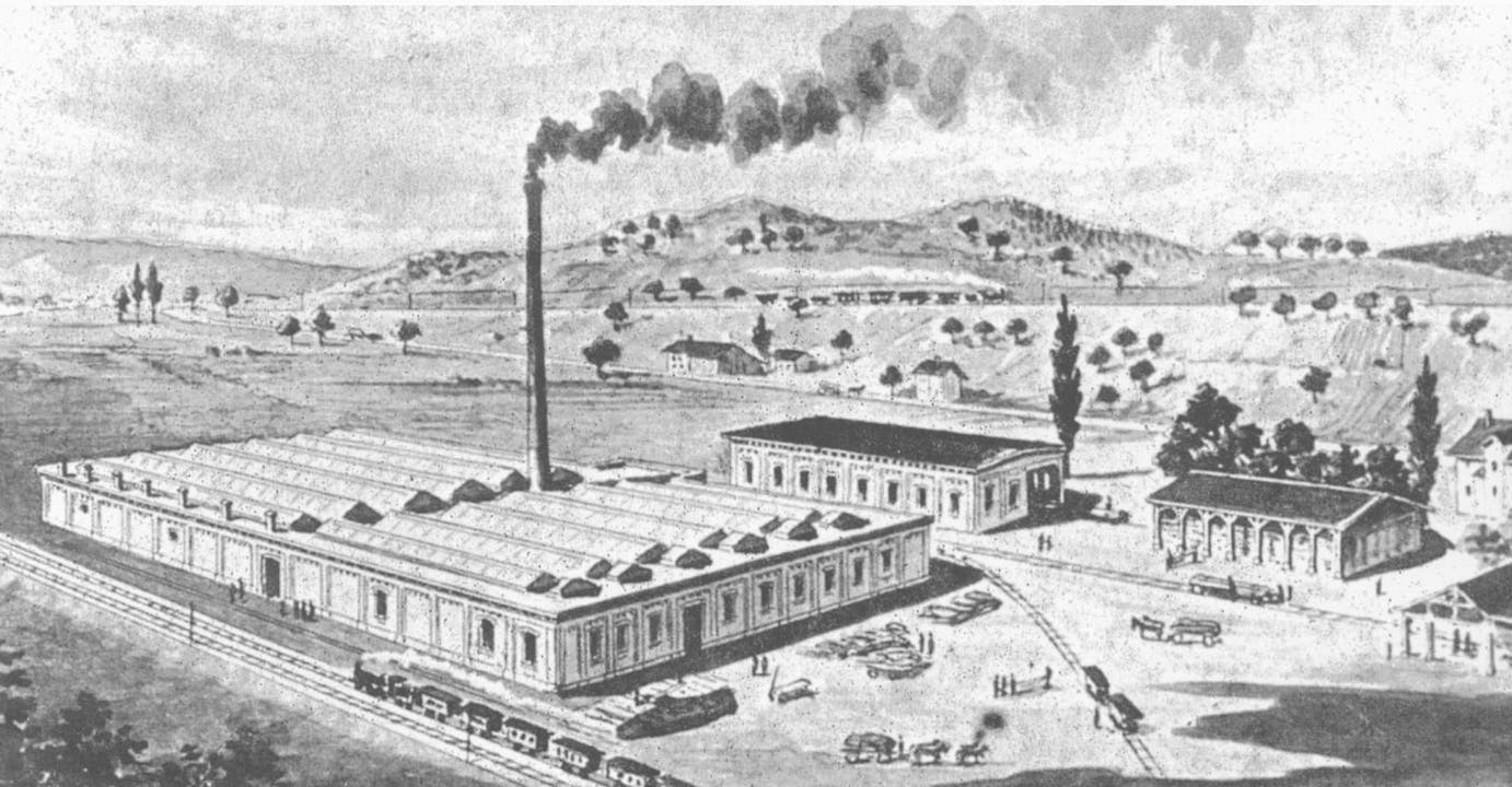 Historische Bilder zu Schlieren aus den Jahren 1750 bis 1914. Die Wagen- und Wagonsfabrik in Schlieren um 1896 Wagi
