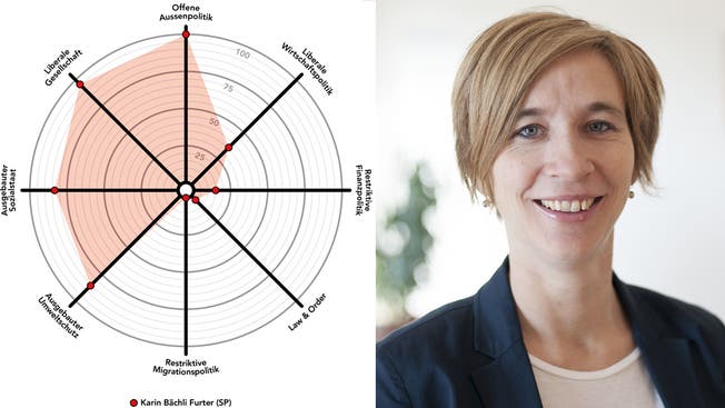 Karin Bächli (SP) will neu den Sprung in den Stadtrat schaffen. Der Smartspider zeigt ihr politisches Profil.
