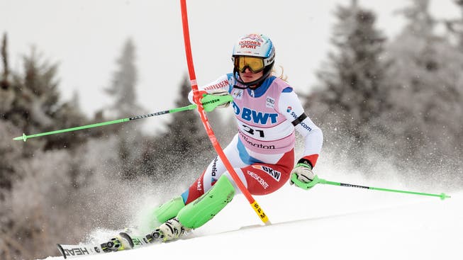 Denise Feierabend auf dem Weg zu ihrem besten Slalomergebnis.