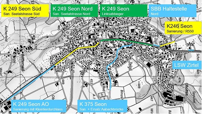 Dieser Plan zeigt die kommenden Bauprojekte in Seon. ZVG/ BVU