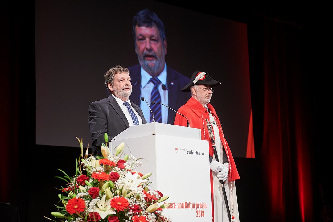 Verleihung Kunst- und Kulturpreise Kanton Solothurn 2018 Landammann Roland Heim hält seine Festansprache.