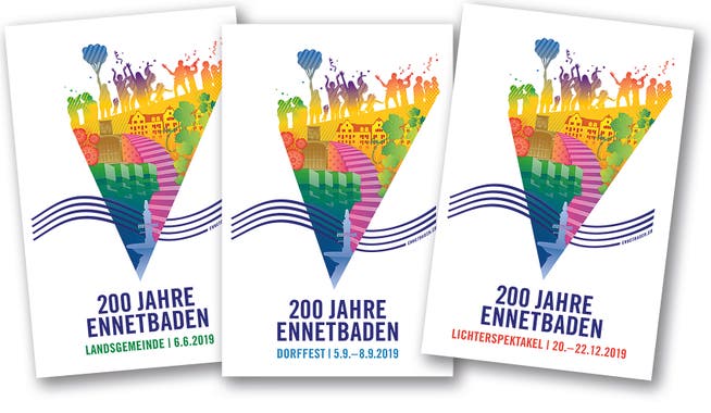 So präsentieren sich die drei Logos der Jubiläumsveranstaltungen in Ennetbaden nächstes Jahr.