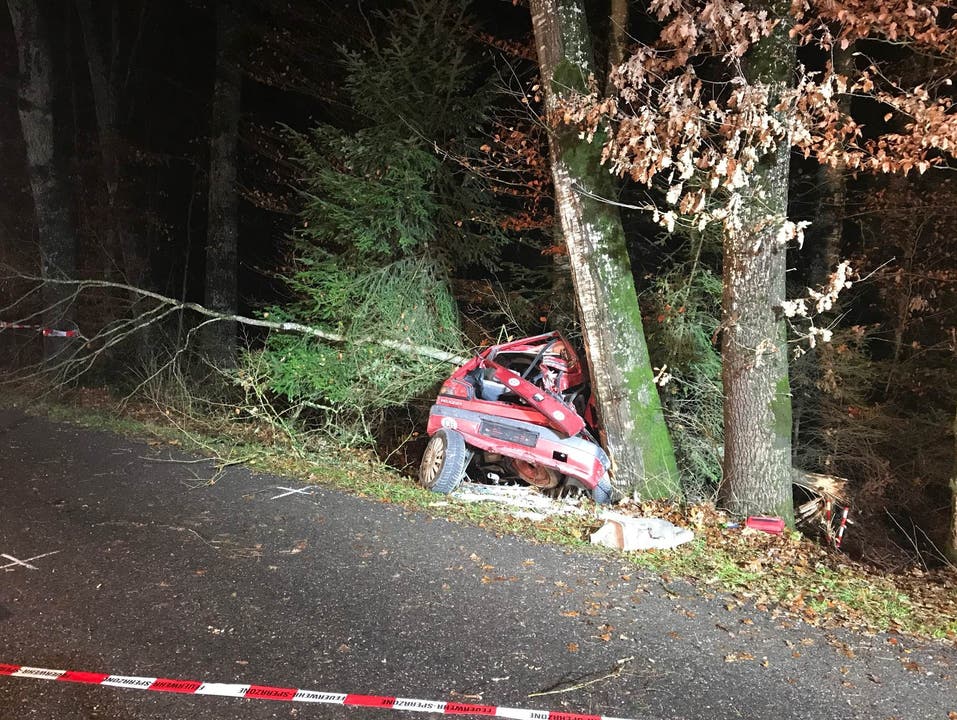 Härkingen SO, 4. Dezember Ein junger Autofahrer prallt bei einem Selbstunfall mit seinem Wagen in Bäume und verstirbt noch auf der Unfallstelle.