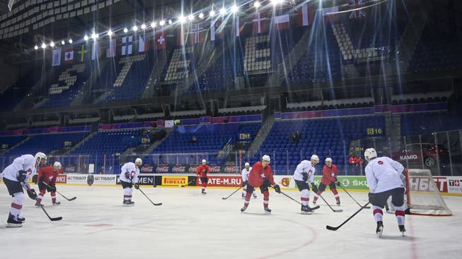 Die Schweizer während des Abschlusstrainings in der eindrucksvollen Steel-Arena in Kosice.