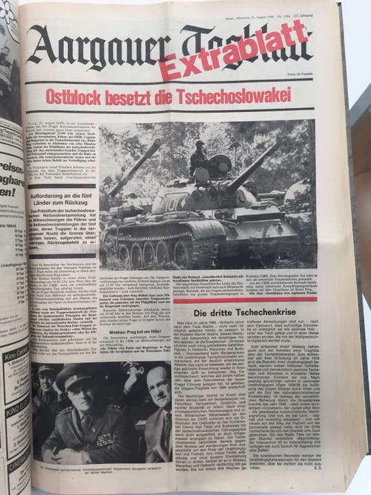 Extrablatt Prager Frühling Einfall Tschechoslowakei Aargauer Tagblatt. Demo in Aarau mit 6000 Teilnehmern.