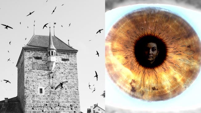 Der Schwarze Turm mit Vögeln und eine Iris, in der sich ein Gesicht spiegelt: Zwei Fotografien, die an den Ausstellungen zu sehen sein werden.