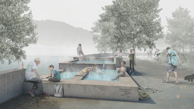 So könnte der öffentlich zugängliche «Heisse Brunnen» im Badener Bäderquartier aussehen.