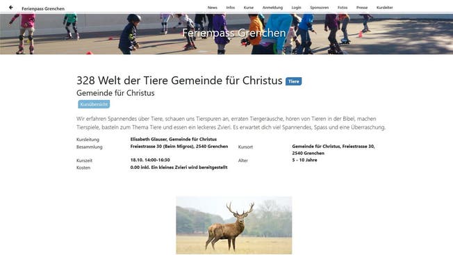 So präsentiert sich Kurs 328 auf der Homepage des Grenchner Ferienpasses.