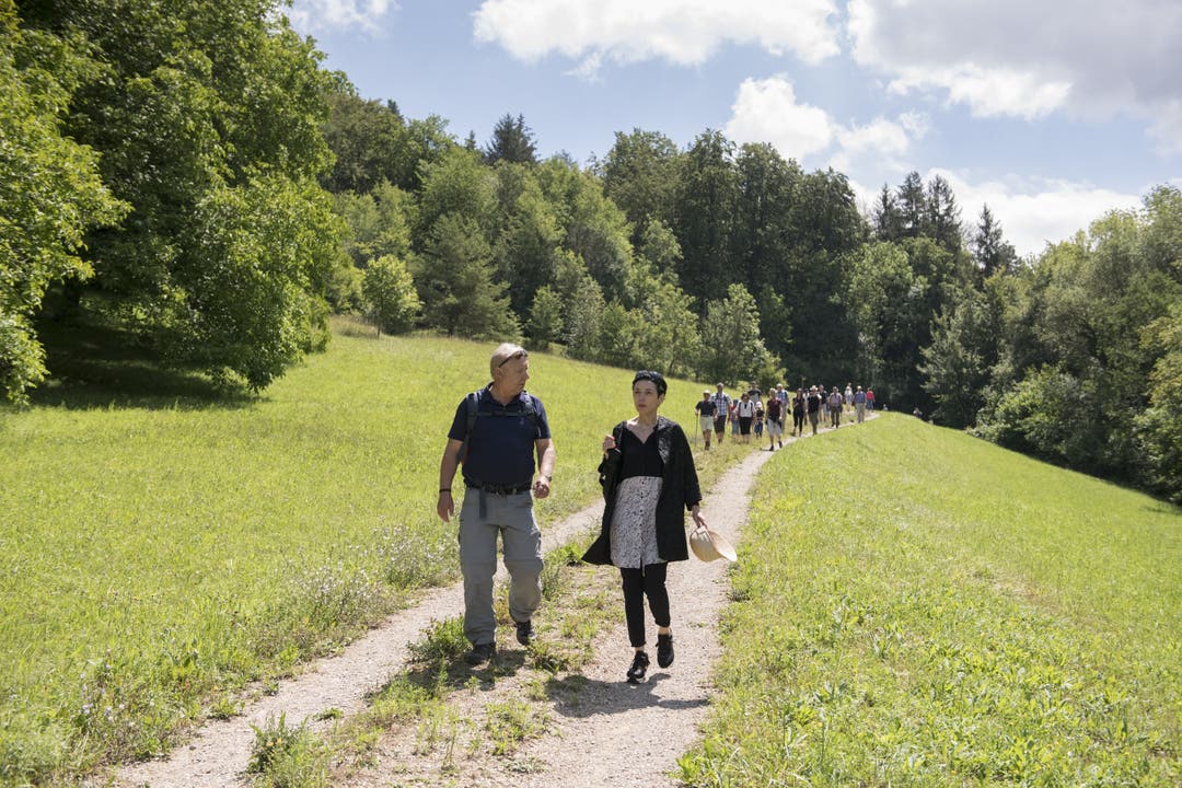 Die 1. Etappe Abstieg nach Effingen. AZ Leserwanderung von Villnachern über den Bözberg nach Effingen unter Mitwirkung der Kantonsarchäologie Aargau, 11. Juli 2018.