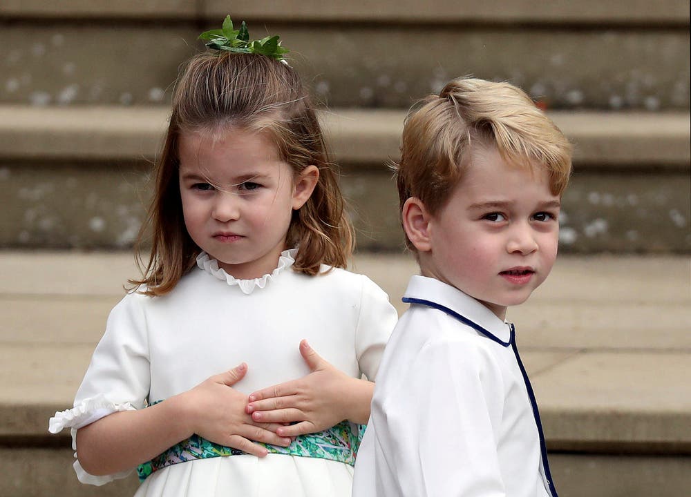 Prinzessin Charlotte und Prinz George an der Hochzeit von Prinzessin Eugenie, Oktober 2018.