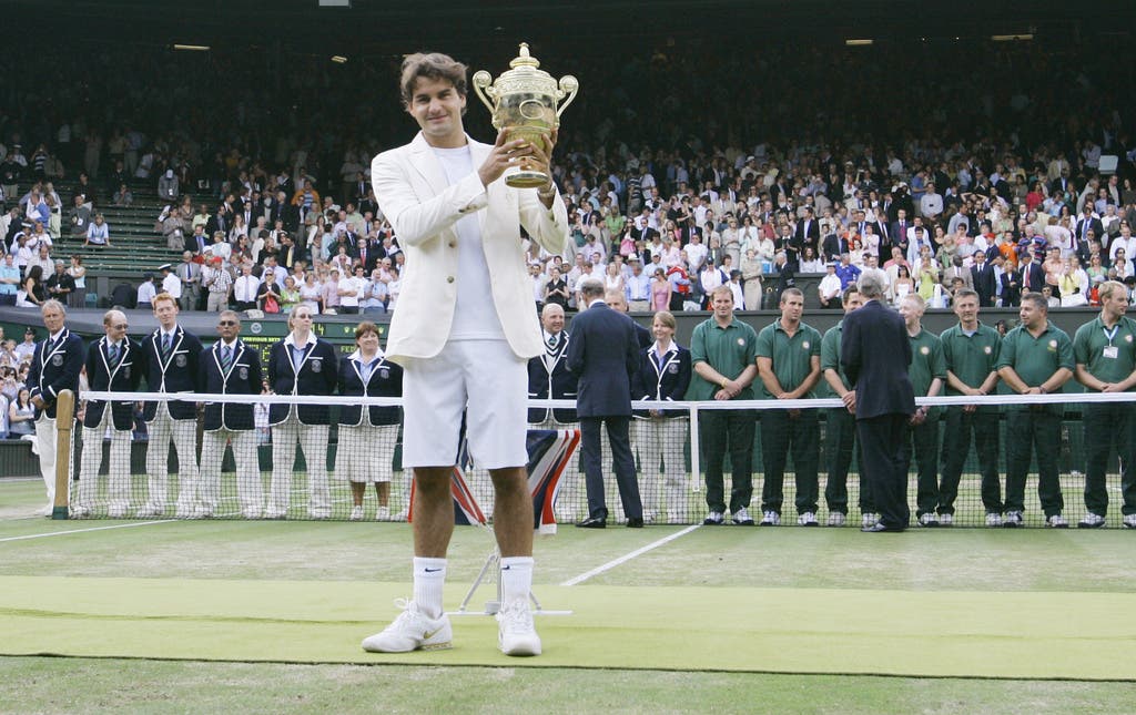 39. Titel, Federer gewinnt 2006 Wimbledon Rafael Nadal, 6:0, 7:6, 6:7, 6:3