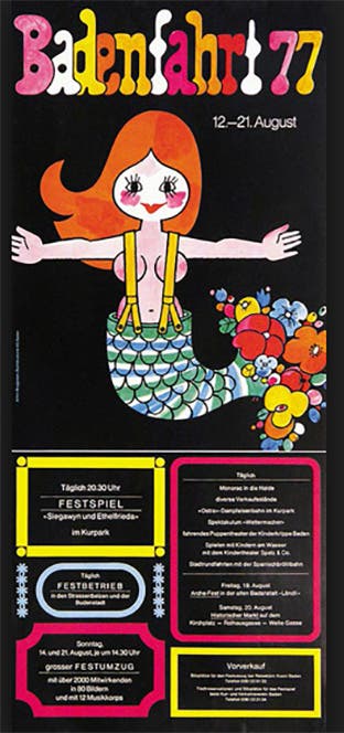 1977: Von der Badenfahrt unter dem Motto «Wasser» spricht man noch heute. Da waren das legendäre Festspiel «Siegawyn und Ethel-frieda» im Kurpark sowie der grandiose Festzug «Freut euch des Lebens» als gros-se Höhepunkte.
