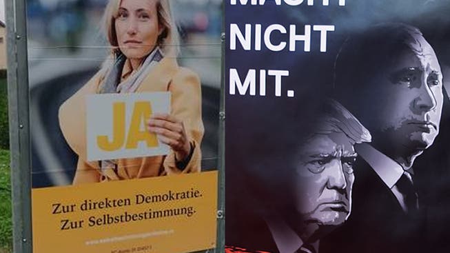 Plakate der Befürworter und Gegner der Selbstbestimmungsinitiative.
