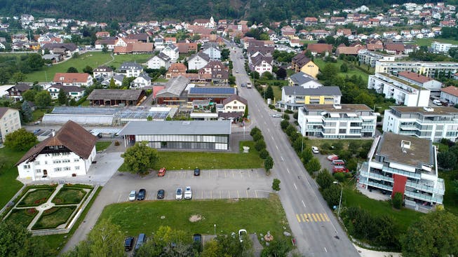 Luftbild von Egerkingen mit der Gemeindeverwaltung Alte Mühle.