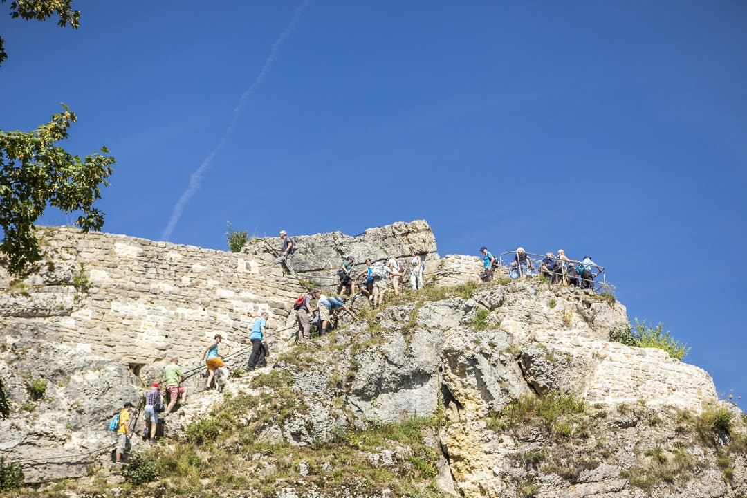 AZ Leserwandern 2018, 9. Etappe, Trimbach Die Leserwanderer nehmen die Burgruine Frohburg ein. In der neunten Etappe ging es von Trimbach auf die Frohburg und zum Schloss Wartenfels. Eine Wanderung mit vielen schönen Aussichten.